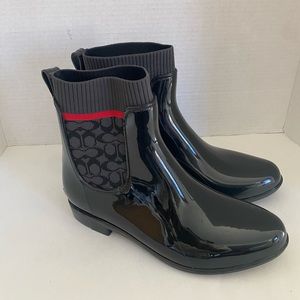 Coach Rivington Signature Knit Black Pull-On Ankle Rain Boot Size 9